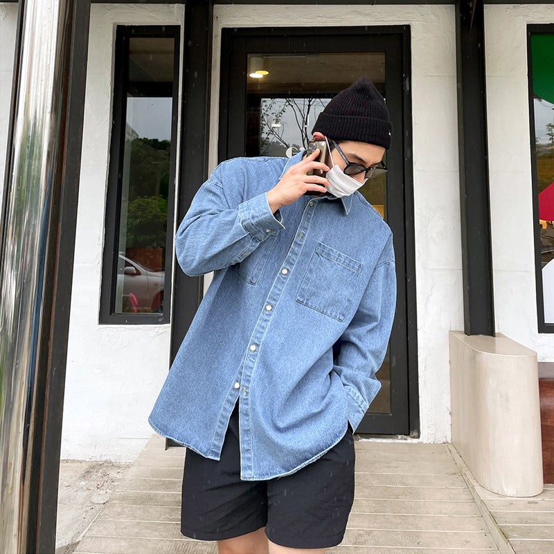 Mx313 Autumn Washed Denim Shirt Korean Style Loose And Handsome Versatile Trendyy Shirt Jacket - Image 4