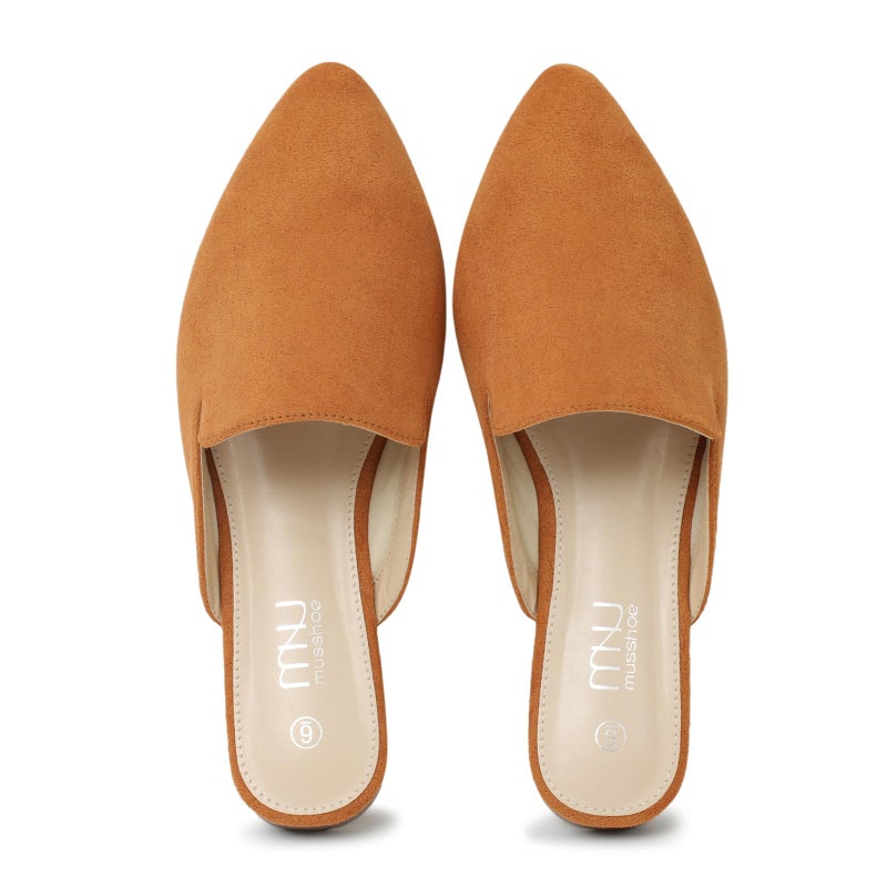 MUSSHOE All-Season Women's Mulesï¼šPointed Toe Backless Loafersï¼šSlip-on Dressy Comfortable Casual Office Business Flat Shoes for Working Women Aged 25-45,Brown Suede 8 - Image 1