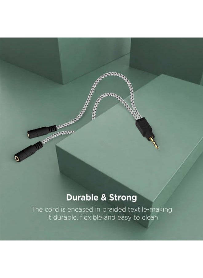 DUKABEL - Headphone Splitter, Knitted 3.5mm Audio Splitter TRS 3-Pole Aux Splitter Cable for Headphones Earphones Speakers -Zebra White/2PACK - Image 1