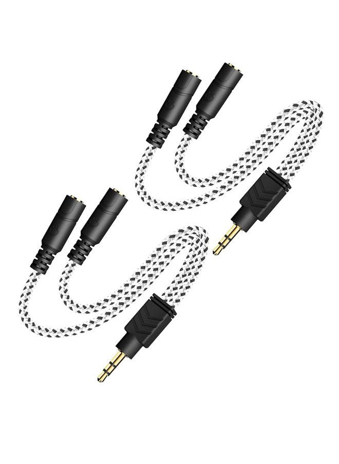 DUKABEL - Headphone Splitter, Knitted 3.5mm Audio Splitter TRS 3-Pole Aux Splitter Cable for Headphones Earphones Speakers -Zebra White/2PACK - Image 1