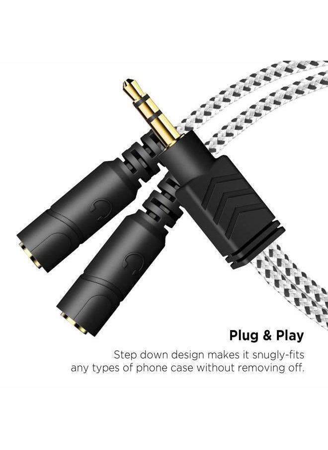 DUKABEL - Headphone Splitter, Knitted 3.5mm Audio Splitter TRS 3-Pole Aux Splitter Cable for Headphones Earphones Speakers -Zebra White/2PACK - Image 1