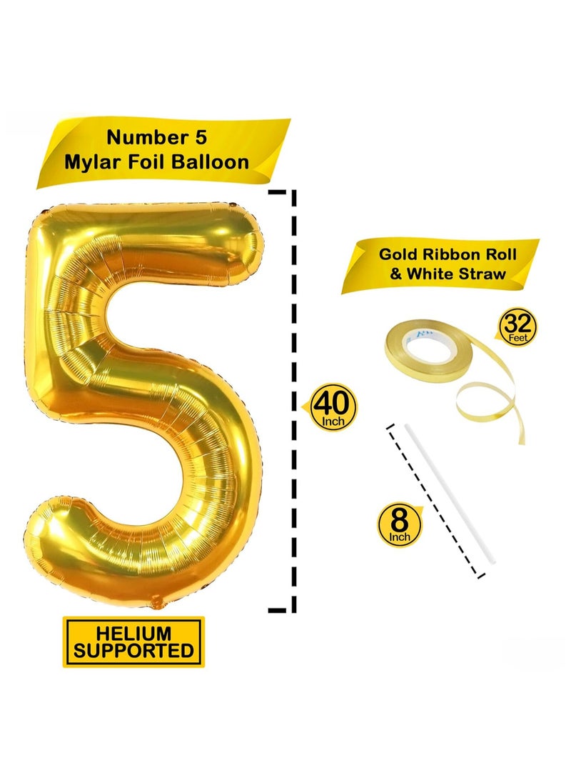 KATCHON Gold number 5 Balloon for 5th Birthday Decoration  - Image 2