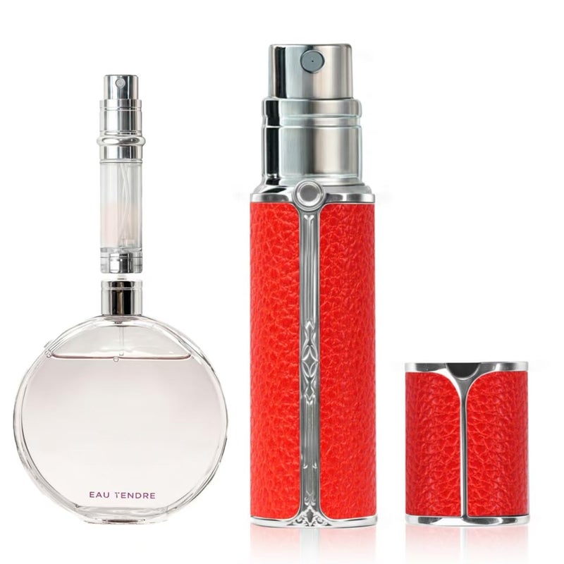 muilsae AF01RD Leather Perfume atomiser 5ml Bottom Fill Travel Perfume Bottle Refillable Perfume Dispenser for Women Men Red 5ml - Image 2