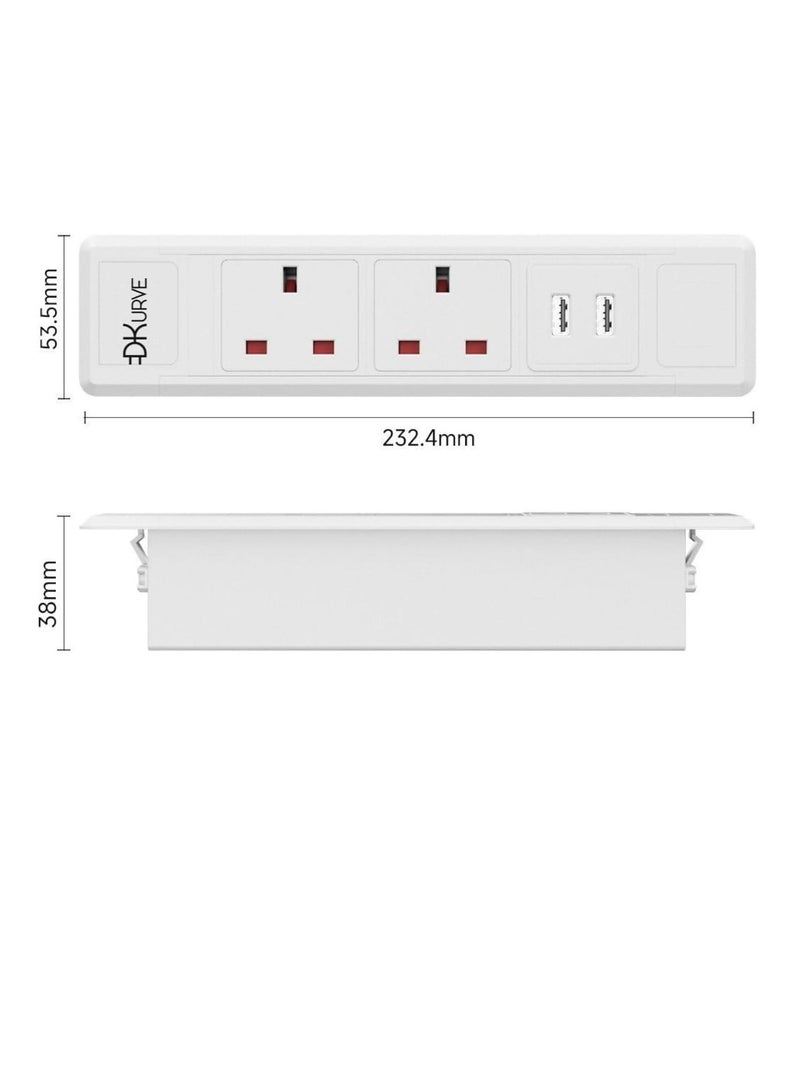 DKURVE Desk Socket Grommet Table 2 Power Sockets, 2 USB-A Ports Desktop Power & Cable Management DKURVE® (WHITE) - Image 3