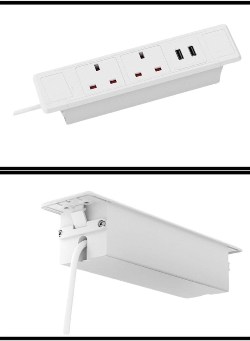 DKURVE Desk Socket Grommet Table 2 Power Sockets, 2 USB-A Ports Desktop Power & Cable Management DKURVE® (WHITE) - Image 2