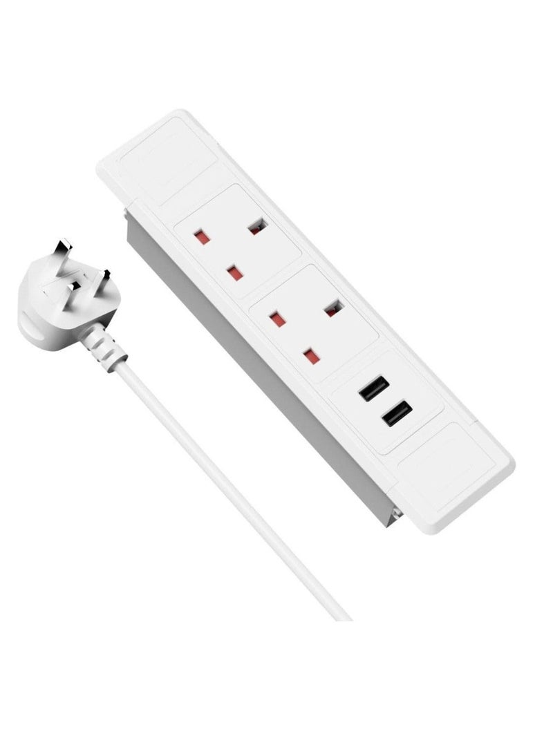 DKURVE Desk Socket Grommet Table 2 Power Sockets, 2 USB-A Ports Desktop Power & Cable Management DKURVE® (WHITE) - Image 1