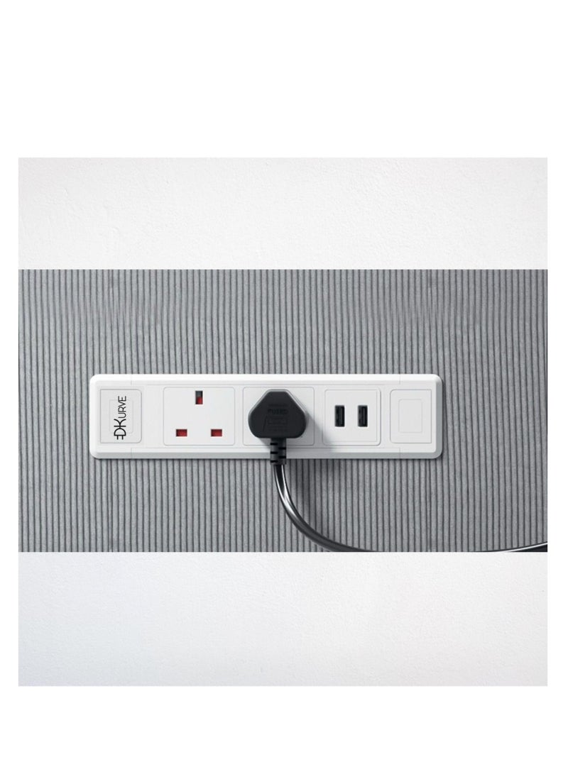 DKURVE Desk Socket Grommet Table 2 Power Sockets, 2 USB-A Ports Desktop Power & Cable Management DKURVE® (WHITE) - Image 4