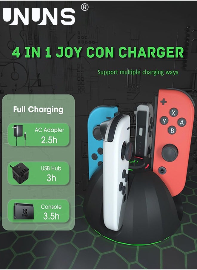 UNUNS - Controller Charging Dock for Nintendo Switch Joycon, UNUNS 4 in 1 Joycon Charging Dock with LED Indication and Charger Cable, Fast Charging Dock Station Compatible with Nintendo Switch/ OLED Joy Con - Image 1