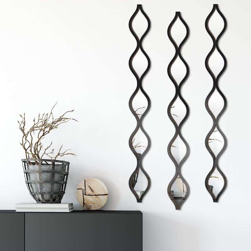 Yulejo 3 Pcs Acrylic Teardrop Mirror Decor Narrow Wall Decor Boho Vintage Wall Art for Apartment Home Living Room Bathroom Bedroom Hallway (Black Edge) - Image 1