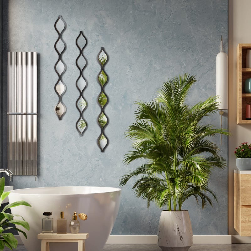 Yulejo 3 Pcs Acrylic Teardrop Mirror Decor Narrow Wall Decor Boho Vintage Wall Art for Apartment Home Living Room Bathroom Bedroom Hallway (Black Edge) - Image 4