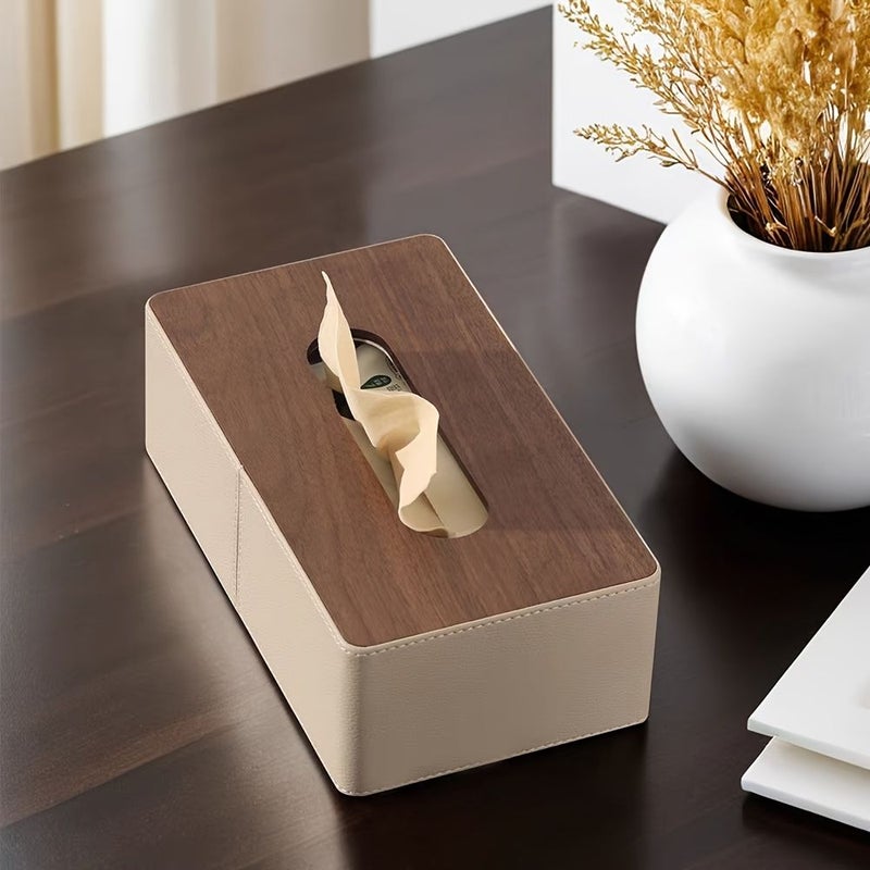 Pu Leather Tissue Box Holder Circular Arc Desktop Storage For Office Home - Image 2