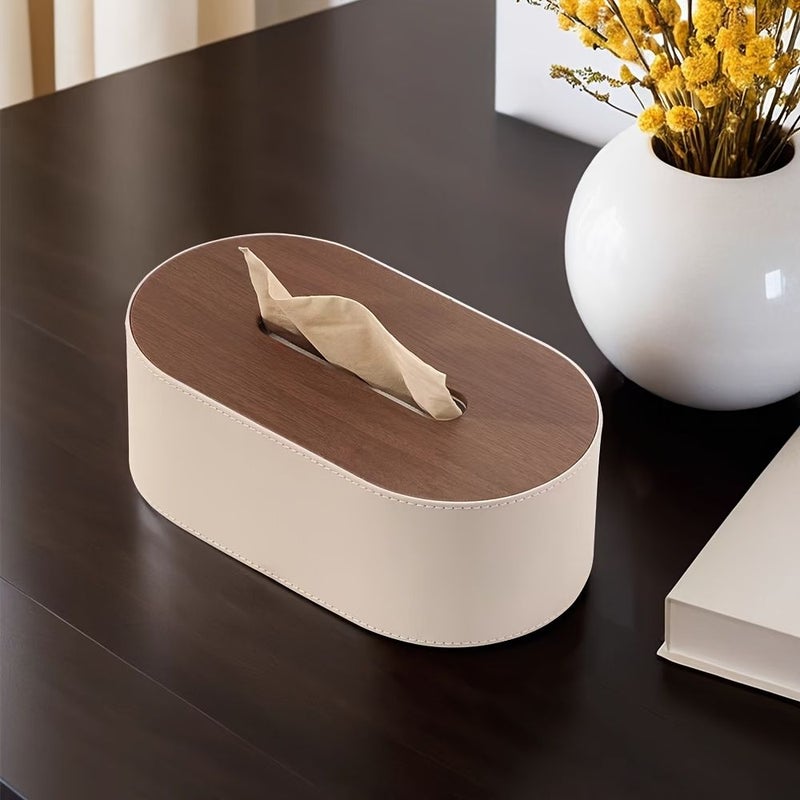 Pu Leather Tissue Box Holder Circular Arc Desktop Storage For Office Home - Image 4