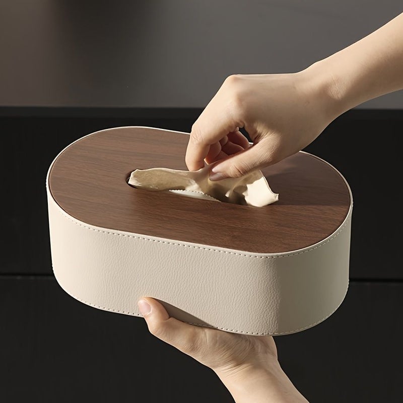 Pu Leather Tissue Box Holder Circular Arc Desktop Storage For Office Home - Image 5