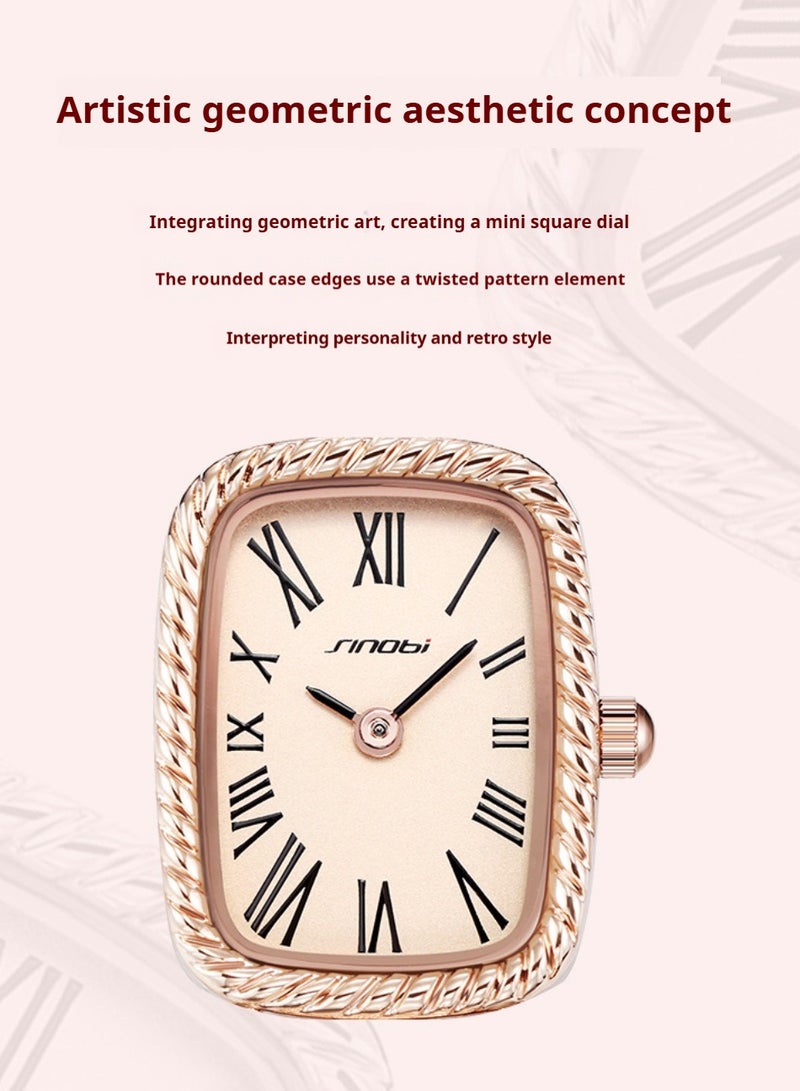 SINOBI Wheat Pattern Steel Strap Rose Gold Square Quartz Women's Small Square Watch - Image 3