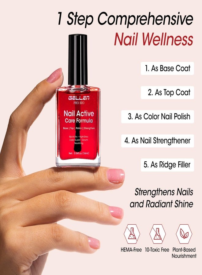 Gellen Pro Bio Active Glow Nail Polish One Step Ridge Filler Nails Concealer & Strengthener with Hexanal B5 Calcium & Grape Seeds Oil for Healthier Nails, Ultra-Glowy Shine, Vegan & Cruelty-free - Image 2