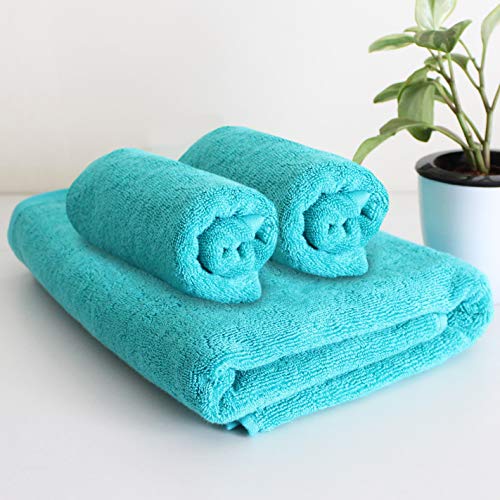 HEELIUM Bamboo Towel Set (1 Bath & 2 Hand Towel Combo) | Towel for Men & Women | Soft, High Absorbency & Antibacterial, 600 GSM, Teal - Image 1