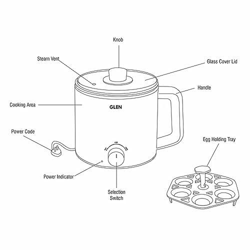 Glen Multicooker Electric Kettle Multipurpose 1.5 Litre, 600W, Cook & Boil, Egg Boiler, Auto Shut-off, 2 Heat Settings - Silver & Black (9016 EX) - Image 5
