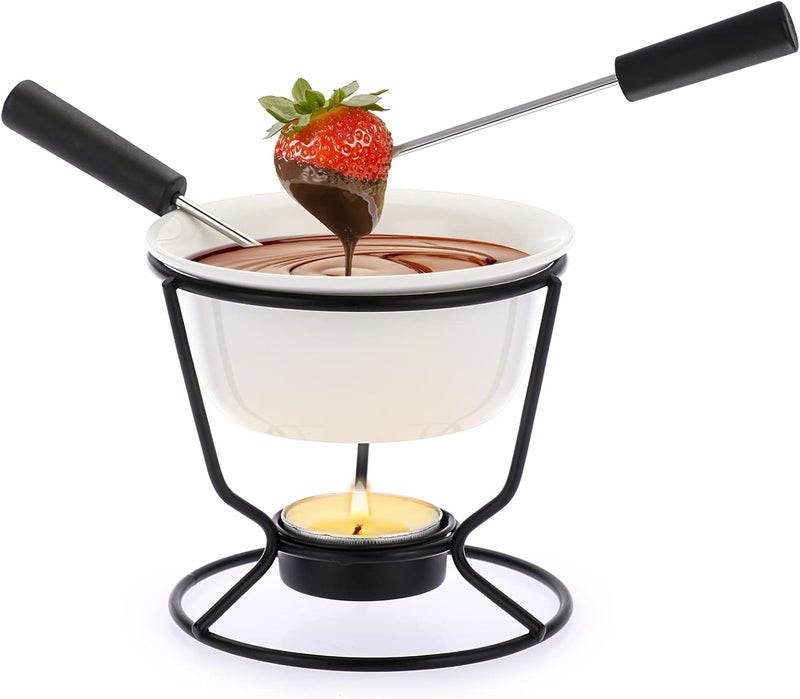 BSTKEY Ceramic Butter Warmer Set, Fondue Pot Melting Pot Set, Melt Hot Pot Round Bowl Set For Cheese Chocolate Butter Caramel, with 2 Dipping Forks - Image 1