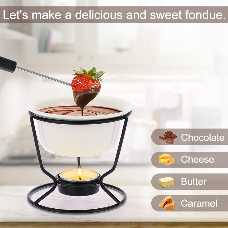 BSTKEY Ceramic Butter Warmer Set, Fondue Pot Melting Pot Set, Melt Hot Pot Round Bowl Set For Cheese Chocolate Butter Caramel, with 2 Dipping Forks - Image 3