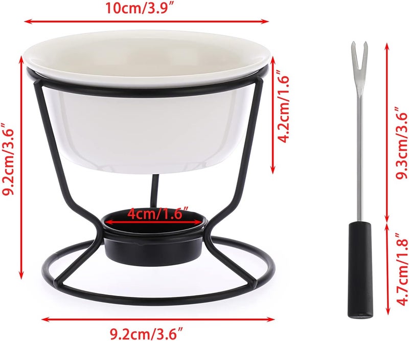 BSTKEY Ceramic Butter Warmer Set, Fondue Pot Melting Pot Set, Melt Hot Pot Round Bowl Set For Cheese Chocolate Butter Caramel, with 2 Dipping Forks - Image 2