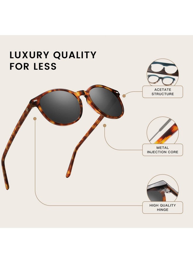 Duco Retro Round Uv400 Polarized Sunglasses For Women Men Vintage Shades Classic Acetate Trendy Fashion Sunglass Dc1230 (Tortoise Frame Grey Lens) - Image 4