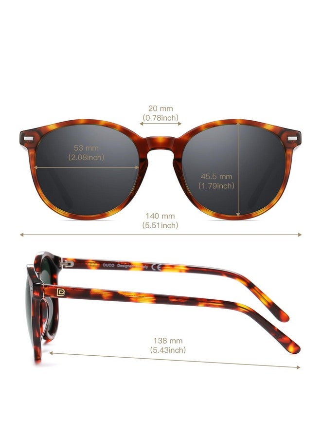 Duco Retro Round Uv400 Polarized Sunglasses For Women Men Vintage Shades Classic Acetate Trendy Fashion Sunglass Dc1230 (Tortoise Frame Grey Lens) - Image 2