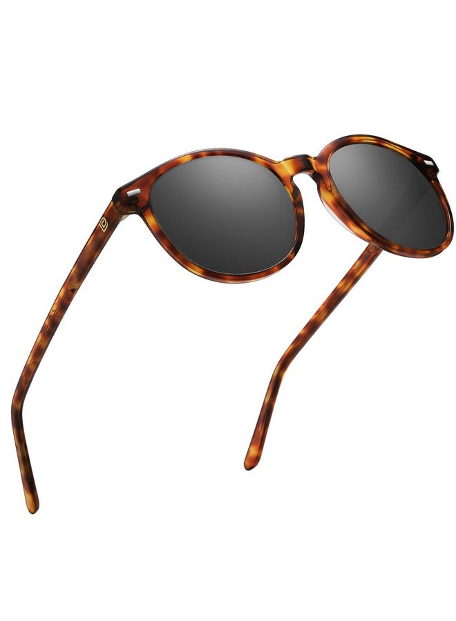 Duco Retro Round Uv400 Polarized Sunglasses For Women Men Vintage Shades Classic Acetate Trendy Fashion Sunglass Dc1230 (Tortoise Frame Grey Lens) - Image 1