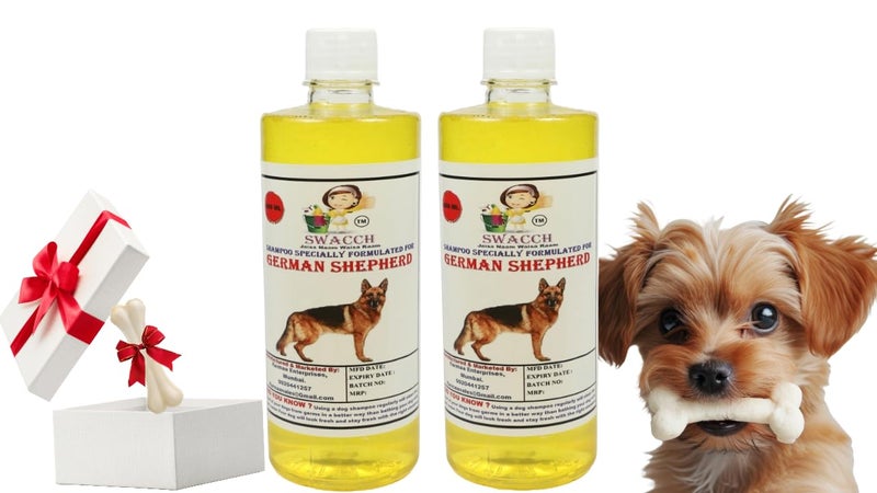 swacch Shampoo | Puppy Safe Shampoo | German Shepherd Dog Shampoo (500ml) (Pack of 2) Lemon + Small White Bone | Dog Chew Bones | Teething chew Toy | Dental Teething |Combo Pack - Image 1