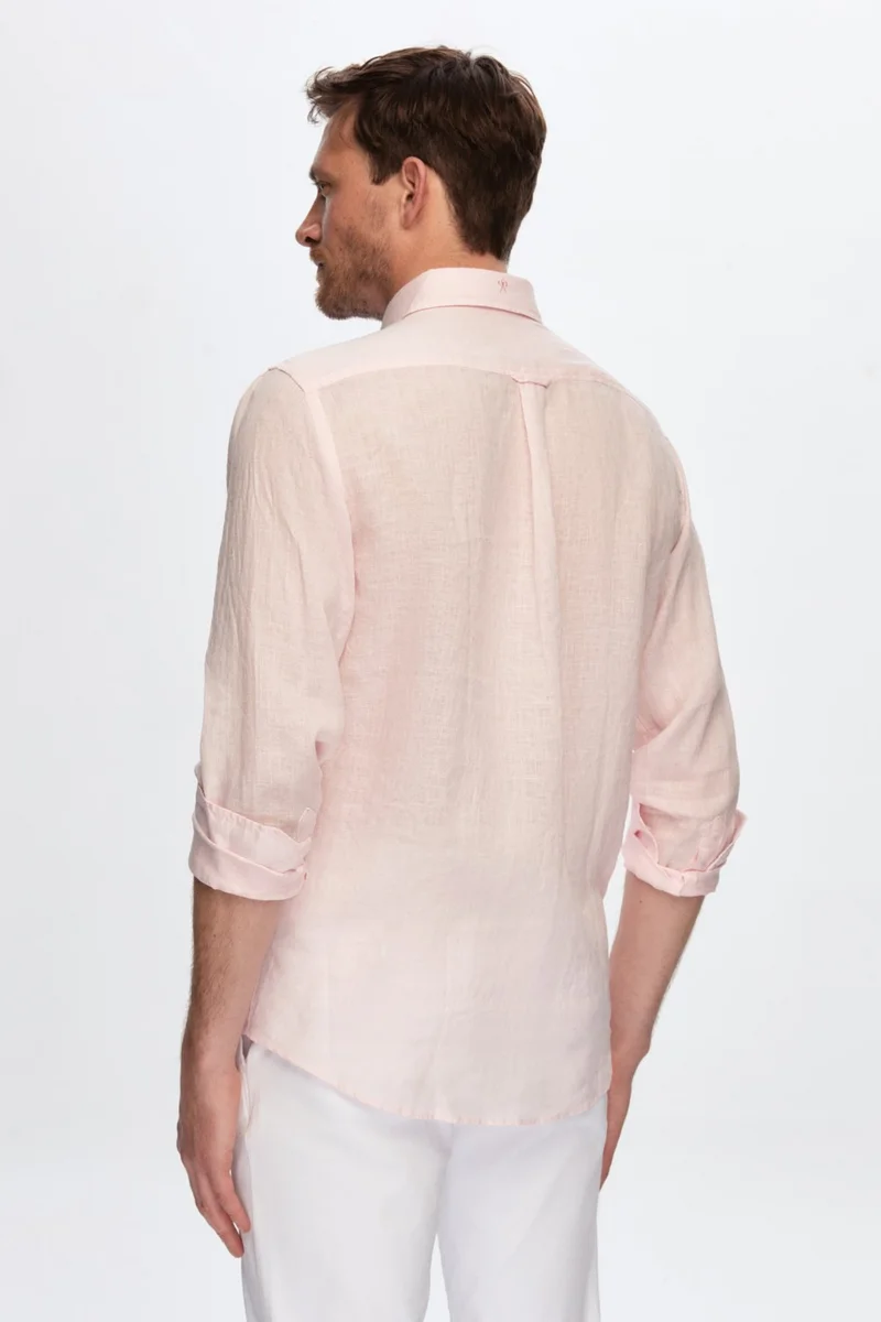 دي أس دامات D'S Groom Slim Fit Pink Plain Linen Shirt 0DC02SG12227M