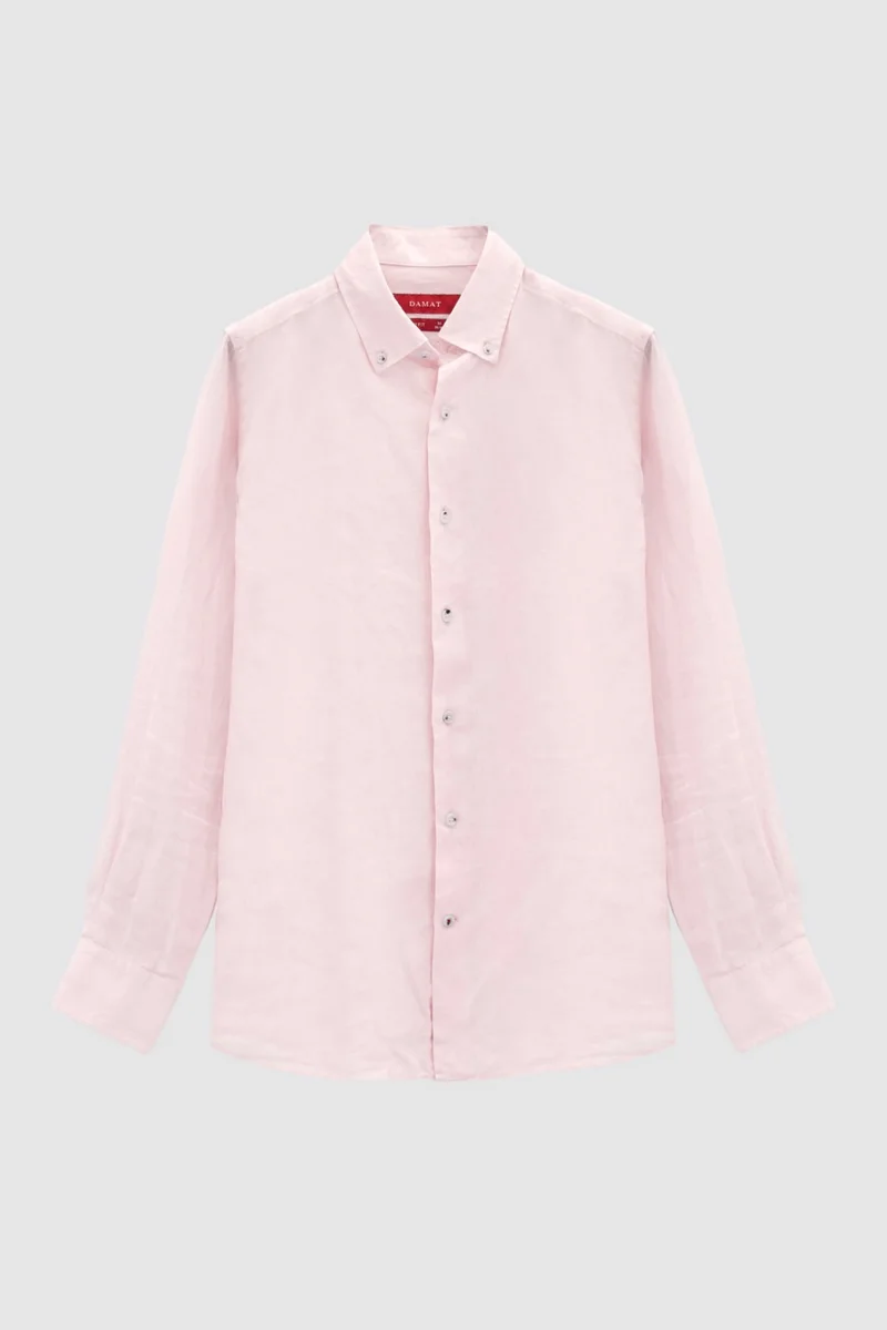 دي أس دامات D'S Groom Slim Fit Pink Plain Linen Shirt 0DC02SG12227M