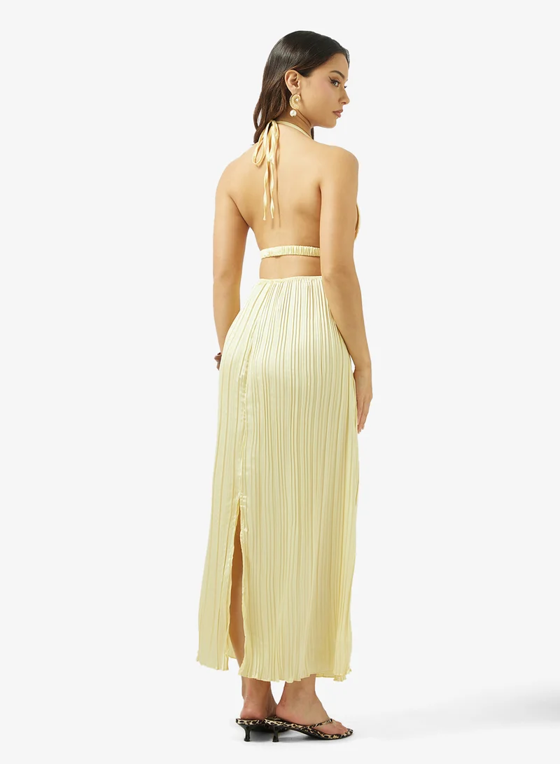 جينجر Halter Neck Pleated A Line Dress