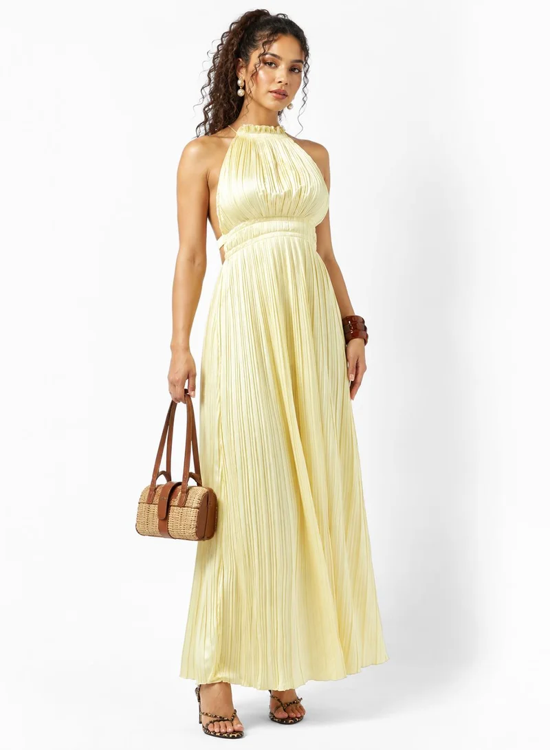Ginger Halter Neck Pleated A Line Dress