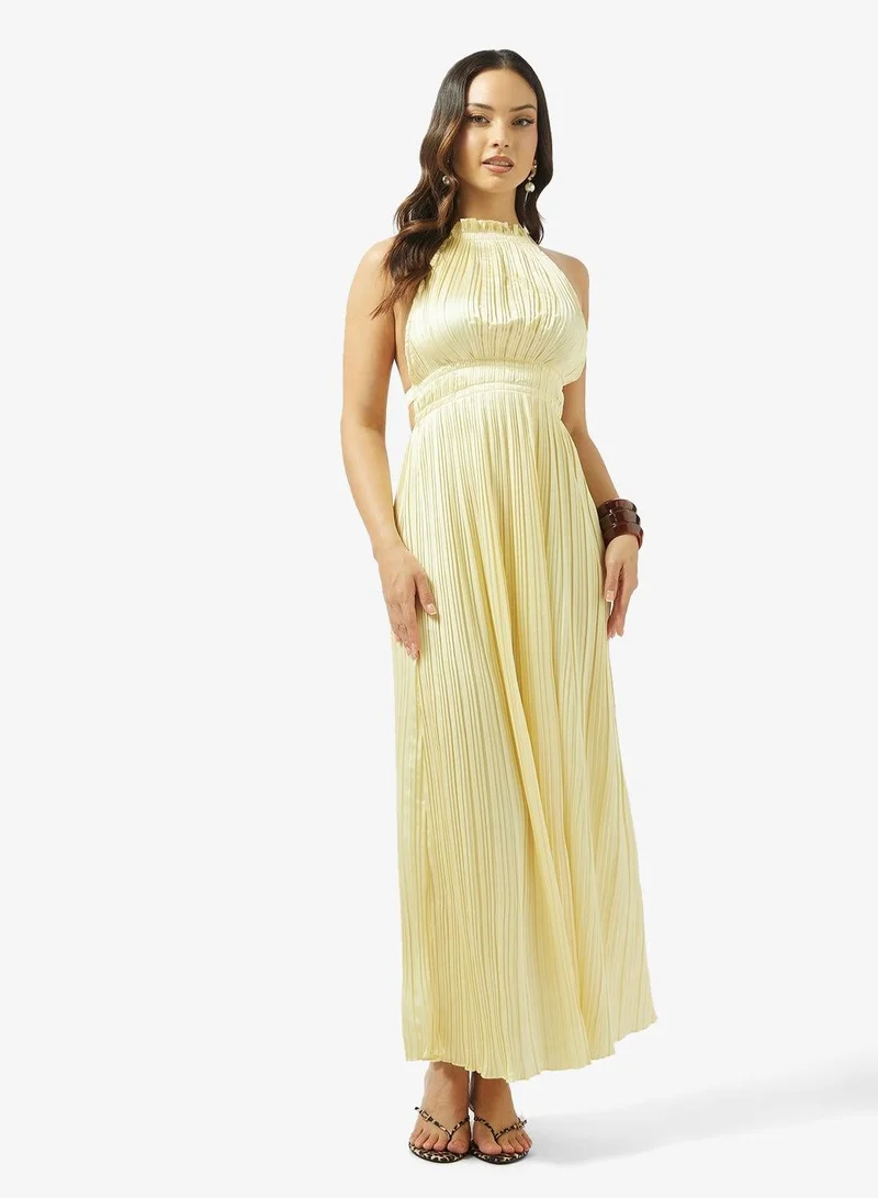 Ginger Halter Neck Pleated A Line Dress