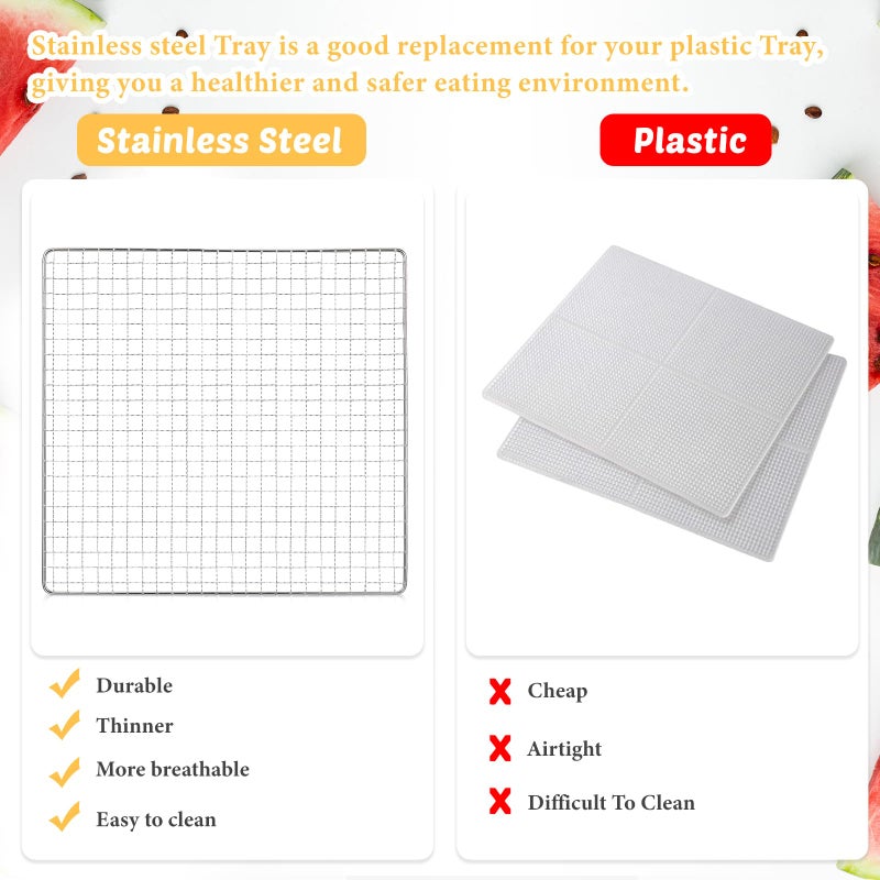 Baderke 13 x 12 Inches Dehydrator Trays Compatible with CP267-FD Only Stainless Steel Dehydrator Drying Mesh Screens Stainless Steel Tray for Drying Fruit Food(4 Pcs) - Image 3
