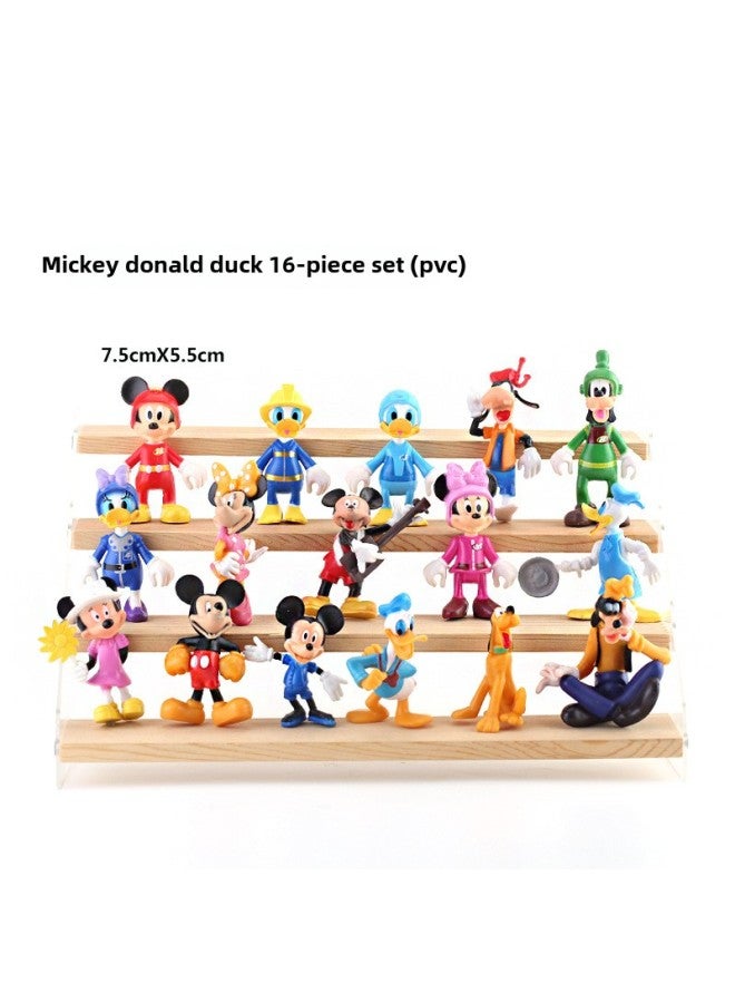 Bizarre Mickey Minnie Mickey Mouse Tide Play Hand-made Doll Ornaments Engagement Valentine's Day Proposal Cake Decoration Ornaments-Color:Mickey Donald Duck 16-piece Set (pvc)  - Image 1