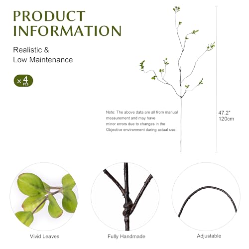Ttranewsoo 4 Pcs Fall Stems Artificial Ficus Branches Faux Eucalyptus Stems Fall Decor Fake Leaves Fall Decorations for Home Autumn Table Decor Fall Branches for Vase 472 InchGreen - Image 3