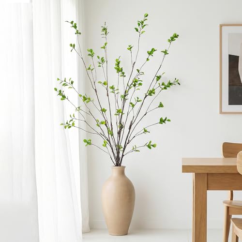 Ttranewsoo 4 Pcs Fall Stems Artificial Ficus Branches Faux Eucalyptus Stems Fall Decor Fake Leaves Fall Decorations for Home Autumn Table Decor Fall Branches for Vase 472 InchGreen - Image 1