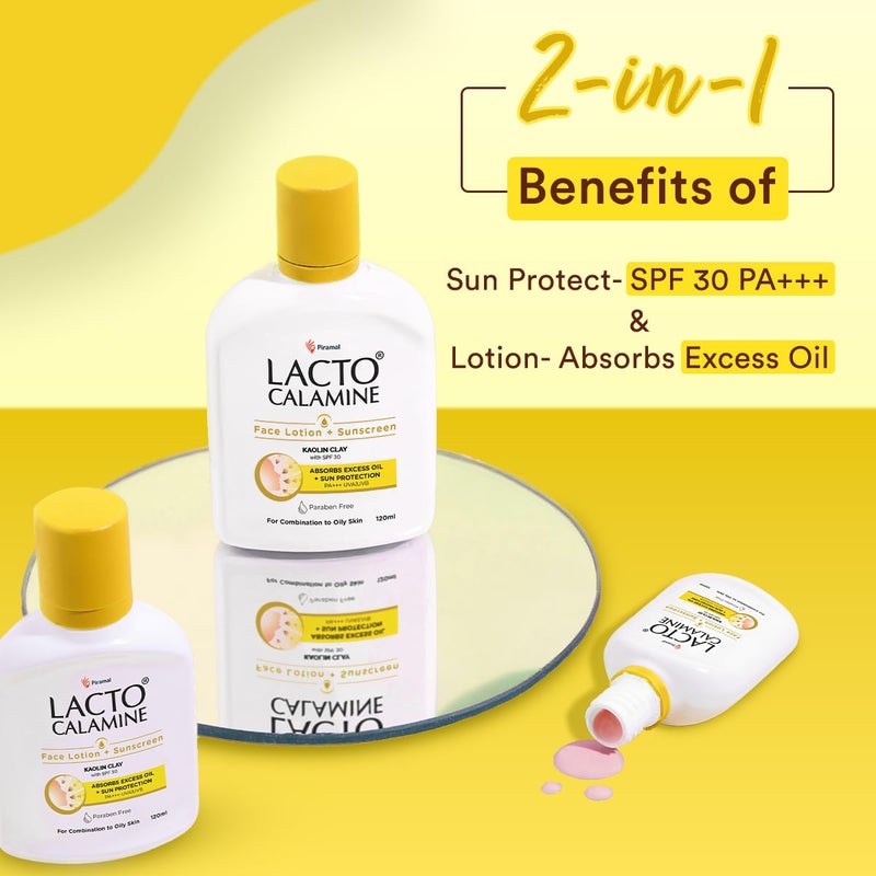 Lacto Calamine Sunscreen Lotion with SPF 30 120ml each Pack of 2 UVA UVB PA Kaolin Clay Zinc Oxide Daily Face Moisturizer For Oily Skin Lightweight NonGreasy Face Body Lotion - Image 4