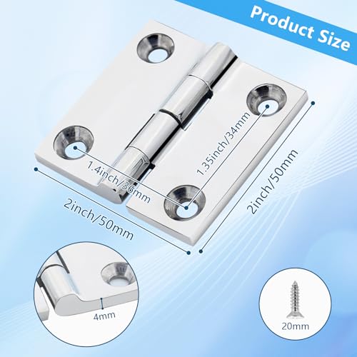 ORLANG 316 Stainless Steel Boat Hatch Hinges2inchx 2inch 50 X 50 mm Polished Marine HingeMarine Boat Hatch Heavy Duty Hinges with Screwsfor Boats Yachts Doors DeckWindows Cabinets 4 Pack - Image 3