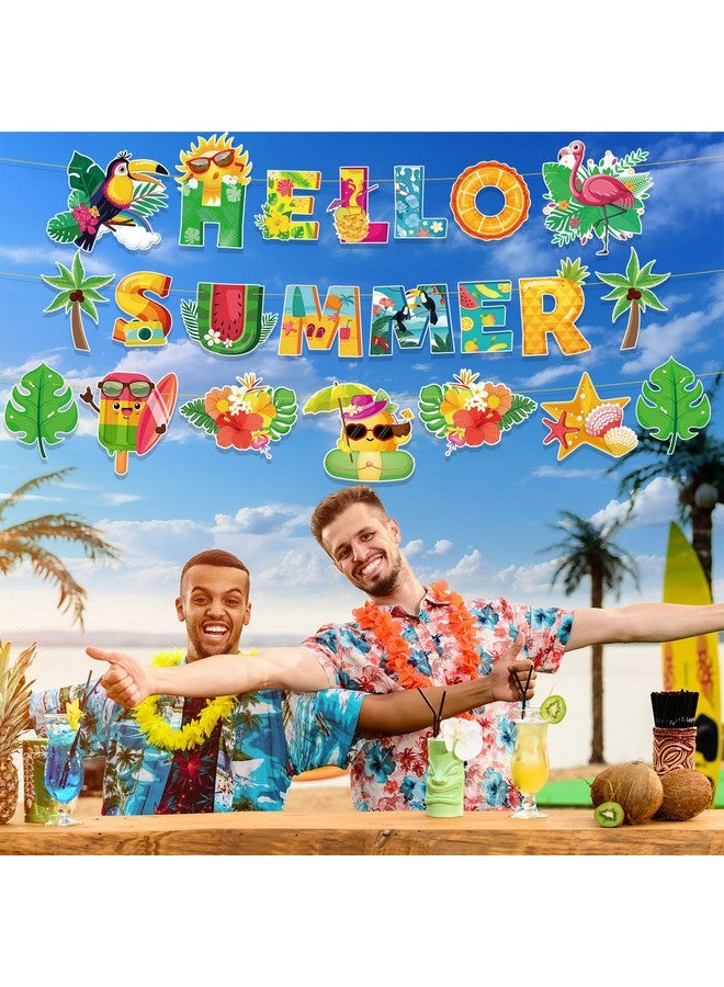 HOWAF لافتة مرحبًا بالصيف من HOWAF، لافتة شاطئية استوائية، 3 قطع زينة ملونة لحفلة هاواي، زينة معلقة لحفلة عيد ميلاد، حفلة بركة، حفلة تيكي، لوازم حفلة استحمام الأطفال، لافتة ترحيبية - Image 4