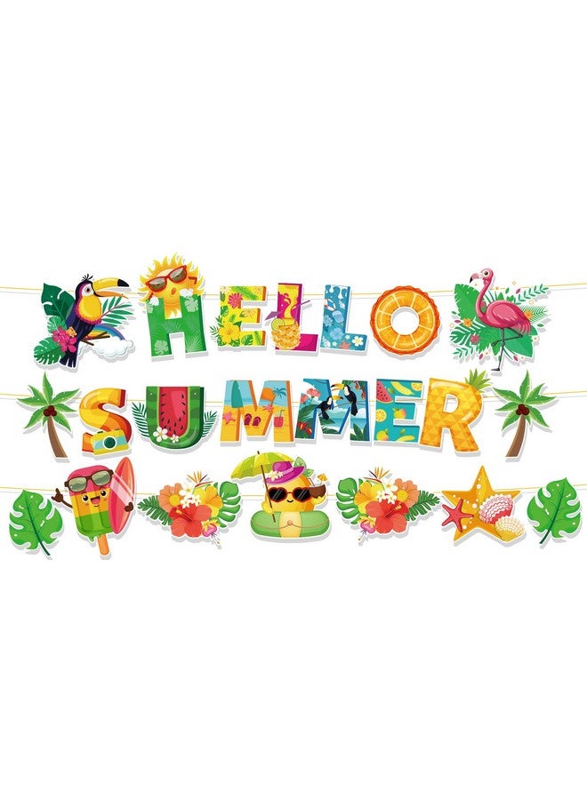 HOWAF لافتة مرحبًا بالصيف من HOWAF، لافتة شاطئية استوائية، 3 قطع زينة ملونة لحفلة هاواي، زينة معلقة لحفلة عيد ميلاد، حفلة بركة، حفلة تيكي، لوازم حفلة استحمام الأطفال، لافتة ترحيبية - Image 1