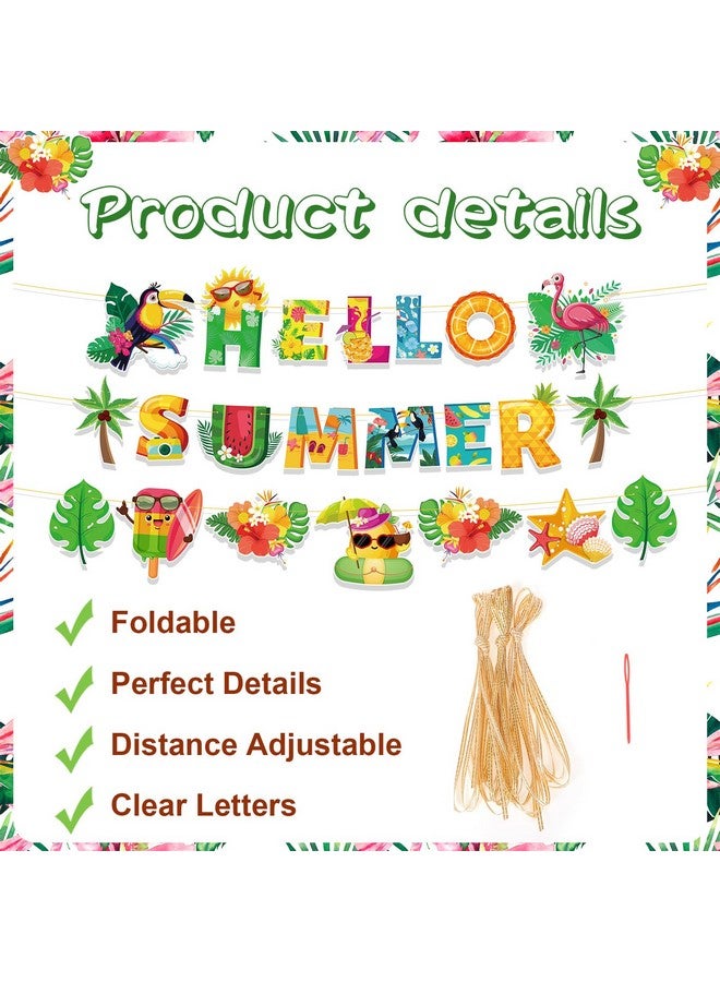 HOWAF لافتة مرحبًا بالصيف من HOWAF، لافتة شاطئية استوائية، 3 قطع زينة ملونة لحفلة هاواي، زينة معلقة لحفلة عيد ميلاد، حفلة بركة، حفلة تيكي، لوازم حفلة استحمام الأطفال، لافتة ترحيبية - Image 3