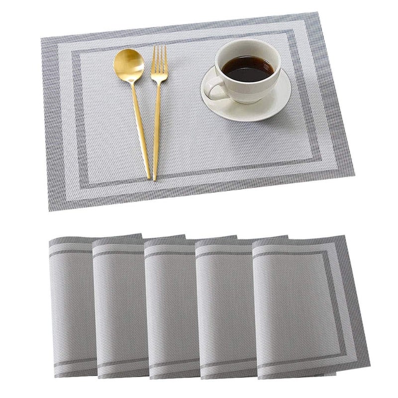 Place mats set of 6Table Mats Nonslip Heat Resistant Dining Kitchen Table Mats Washable Crossweave Woven Vinyl table mats set of 6 118 in x 177 in Silver stripes