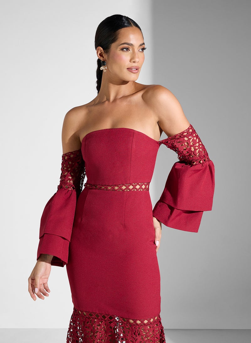 كيب سايك فستان دانتيل مكشوف الكتفين - Image 3