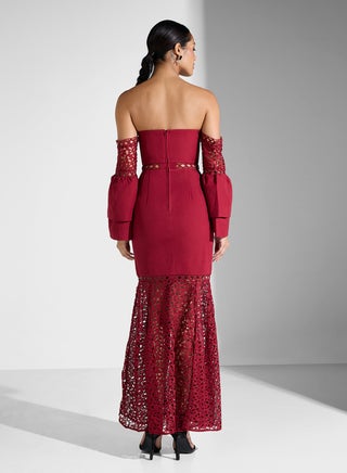 embellished lace wedding dress Wide v neck long sleeves lace underlayer low u back embellished trumpet wedding  gown GLGL3659 main image 0