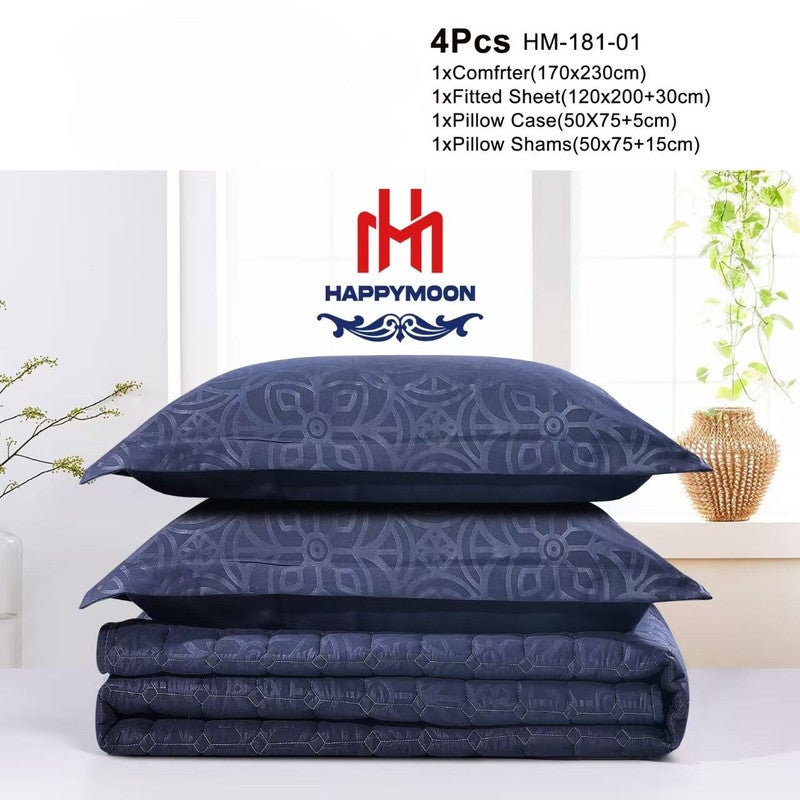 Happymoon Bedding Comforter Set Single Bed Size – 4-Pcs Solid Quilted Bed Set with Soft Microfiber Fabric, Includes Comforter, Fitted Sheet, Pillow Sham & Case - Image 2