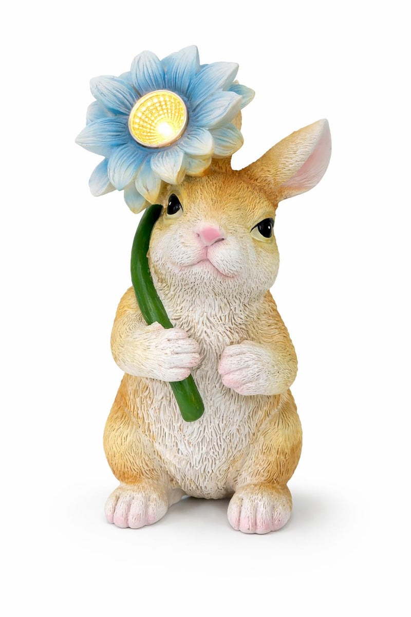 GoGnome Solar Bunny Garden Statue with LED Flower â€“ Hand-Painted Resin Rabbit Figurine, Outdoor Solar Light Decor for Yard, Patio, Porch, Lawn (Rabbit) - Image 1