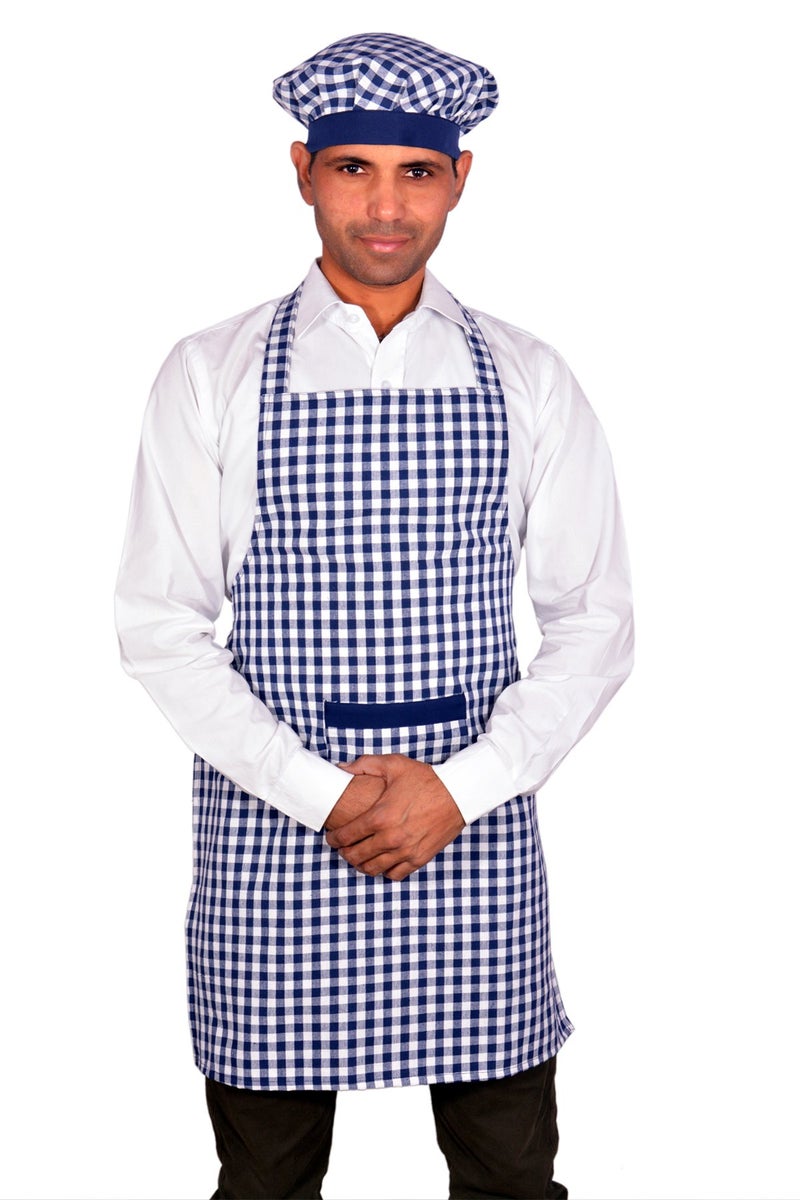Switchon® Cotton Checkered Chef Apron with Cap – Free Size | Multipurpose Kitchen Apron with Front Pocket | For Men & Women | Home, Hotels, Cafés & Restaurants Proudly Made in India - Image 1