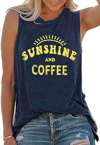 rosemia Tank Tops for Women Summer Sunshine and Coffee Graphic T-Shirts Sleeveless Casual Ladies Loose Tunic Blouse(Sunshine Deep Blue, 2XL) - Image 1