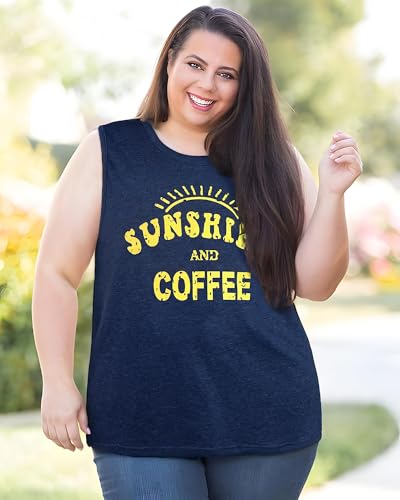 rosemia Tank Tops for Women Summer Sunshine and Coffee Graphic T-Shirts Sleeveless Casual Ladies Loose Tunic Blouse(Sunshine Deep Blue, 2XL) - Image 5